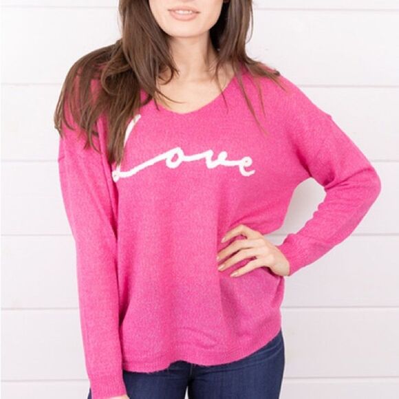 Elan Vibrant Pink Top with “Love” in White Script - Picture 2 of 5